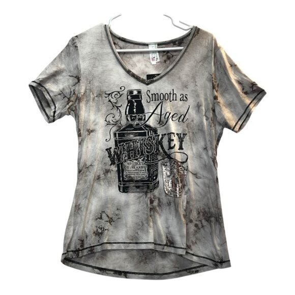 Liberty Wear Smooth As Aged Whiskey Graphic Tie-Dye V-Neck T-Shirt Womens Sz XL - Picture 1 of 7
